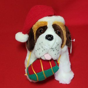 Wide Way St Bernard Dog Santa Plush 9" Tall